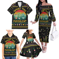 Cacuts Christmas Family Matching Off The Shoulder Long Sleeve Dress and Hawaiian Shirt Cactus What the Fucculent - Wonder Print Shop