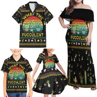 Cacuts Christmas Family Matching Off Shoulder Maxi Dress and Hawaiian Shirt Cactus What the Fucculent - Wonder Print Shop