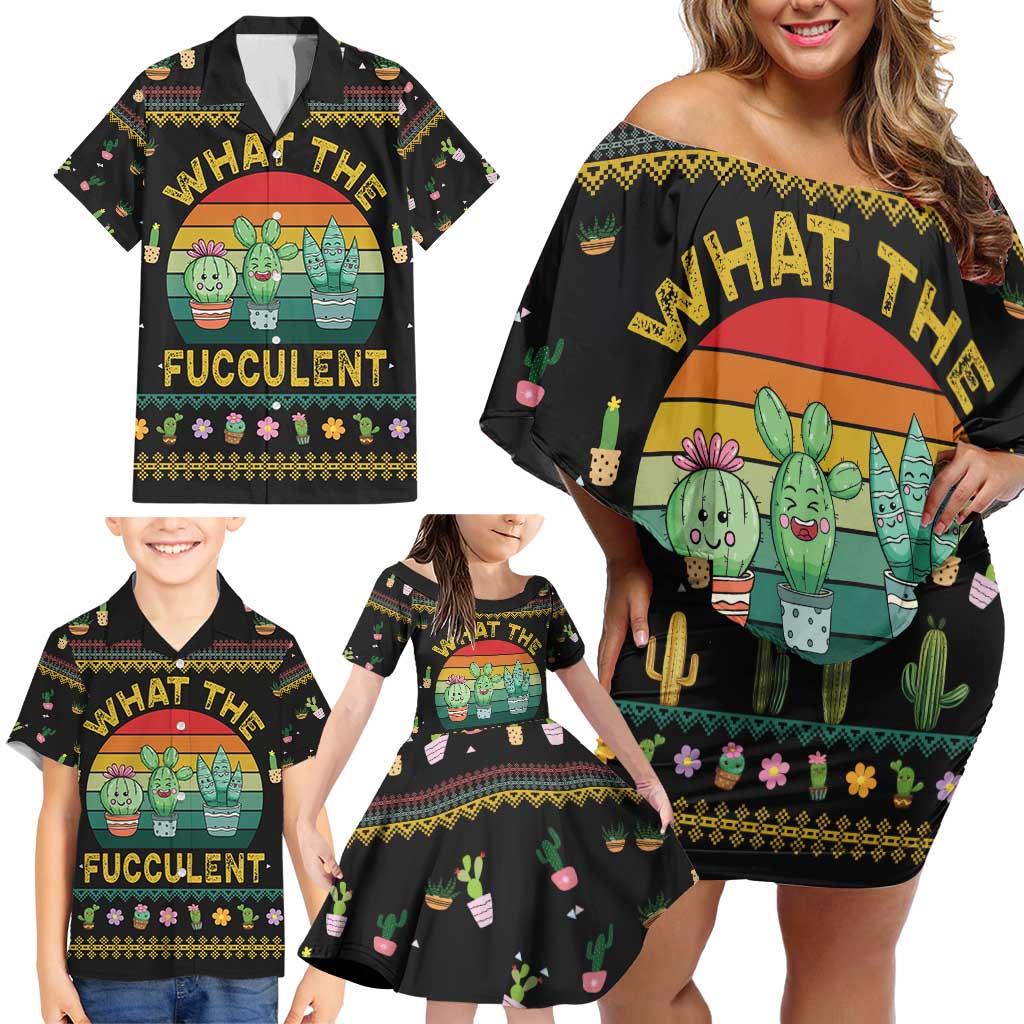 Cacuts Christmas Family Matching Off Shoulder Short Dress and Hawaiian Shirt Cactus What the Fucculent - Wonder Print Shop