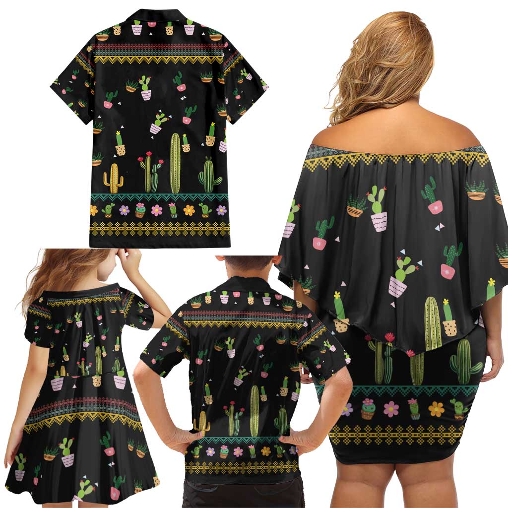 Cacuts Christmas Family Matching Off Shoulder Short Dress and Hawaiian Shirt Cactus What the Fucculent - Wonder Print Shop