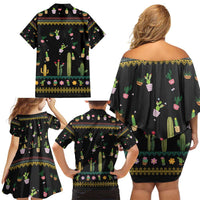 Cacuts Christmas Family Matching Off Shoulder Short Dress and Hawaiian Shirt Cactus What the Fucculent - Wonder Print Shop