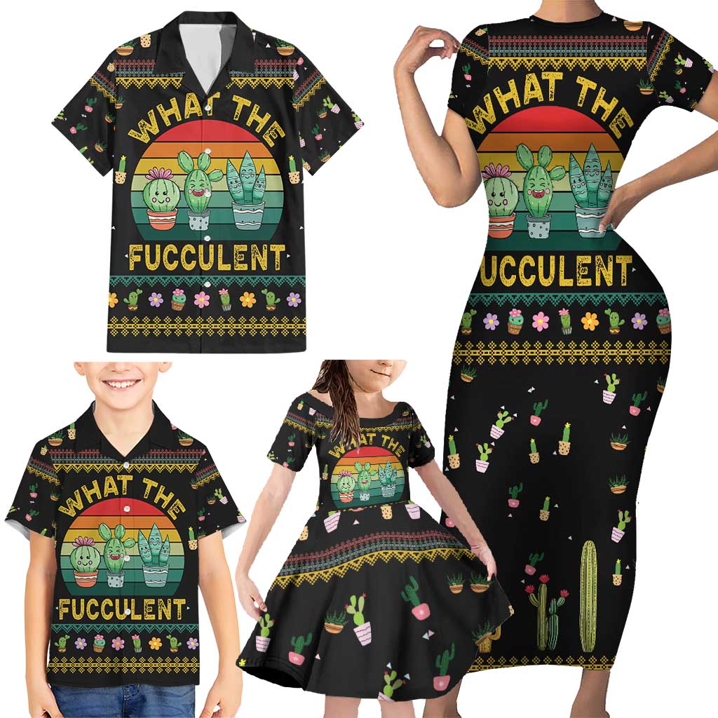 Cacuts Christmas Family Matching Short Sleeve Bodycon Dress and Hawaiian Shirt Cactus What the Fucculent - Wonder Print Shop