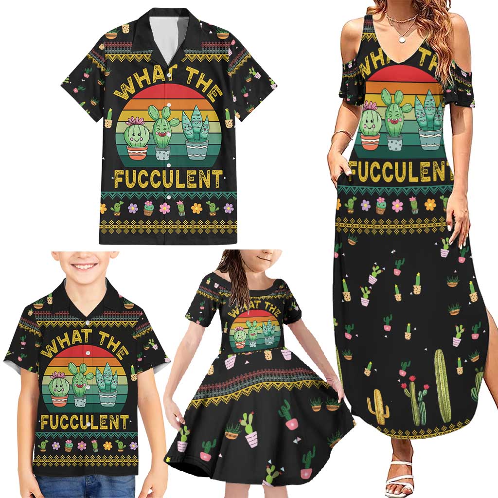 Cacuts Christmas Family Matching Summer Maxi Dress and Hawaiian Shirt Cactus What the Fucculent - Wonder Print Shop