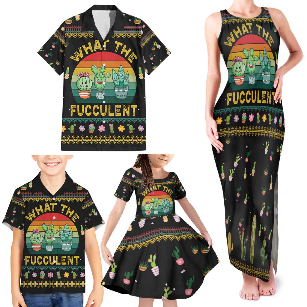 Cacuts Christmas Family Matching Tank Maxi Dress and Hawaiian Shirt Cactus What the Fucculent - Wonder Print Shop