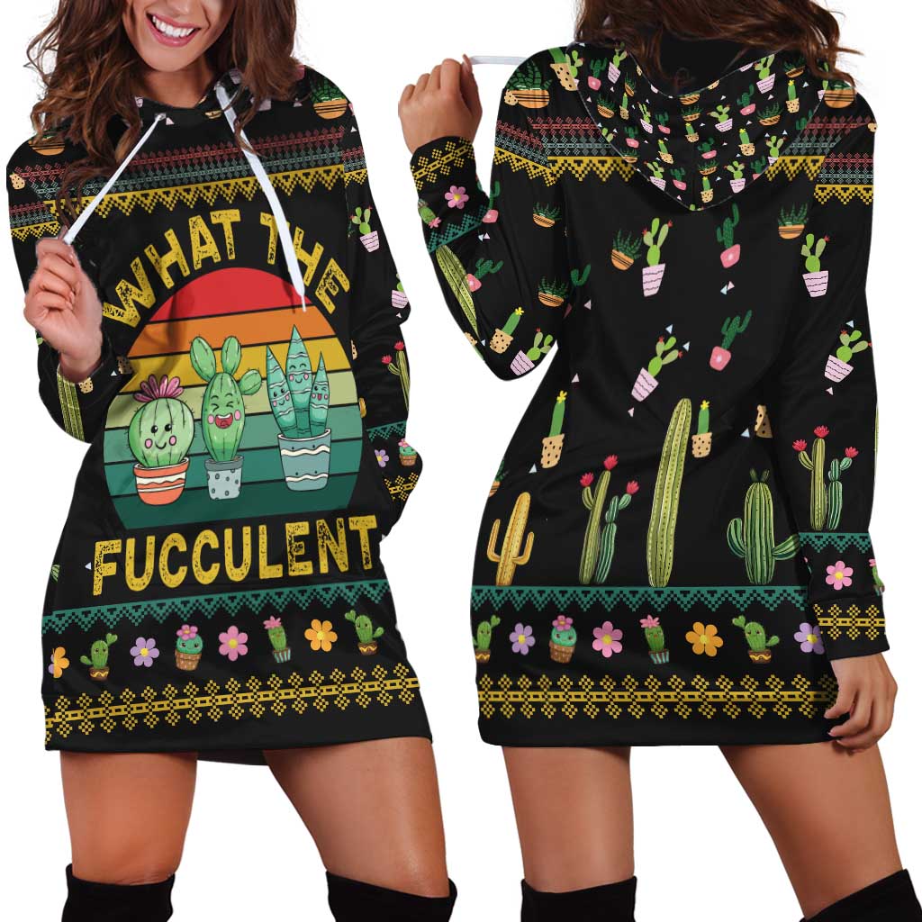 Cacuts Christmas Hoodie Dress Cactus What the Fucculent - Wonder Print Shop