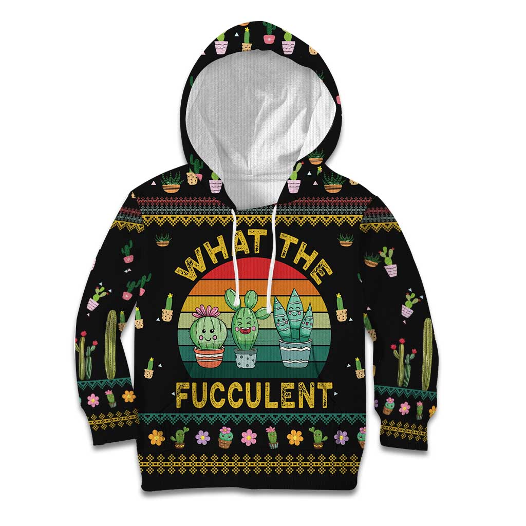 Cacuts Christmas Kid Hoodie Cactus What the Fucculent - Wonder Print Shop