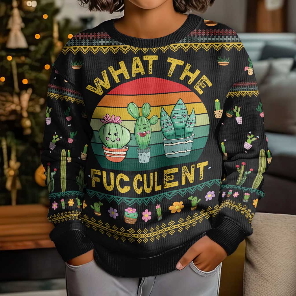 Cacuts Christmas Kid Ugly Christmas Sweater Cactus What the Fucculent - Wonder Print Shop