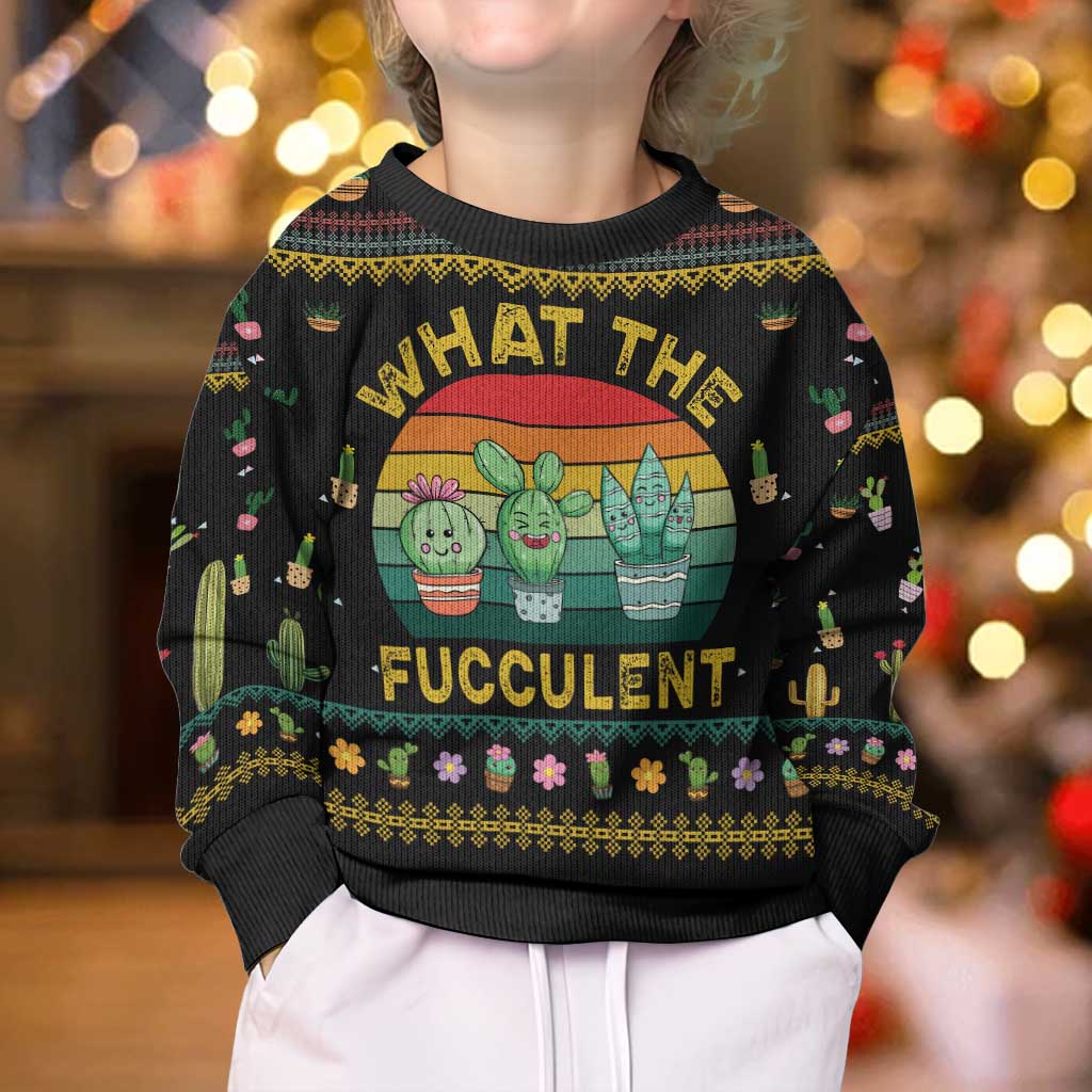 Cacuts Christmas Kid Ugly Christmas Sweater Cactus What the Fucculent - Wonder Print Shop