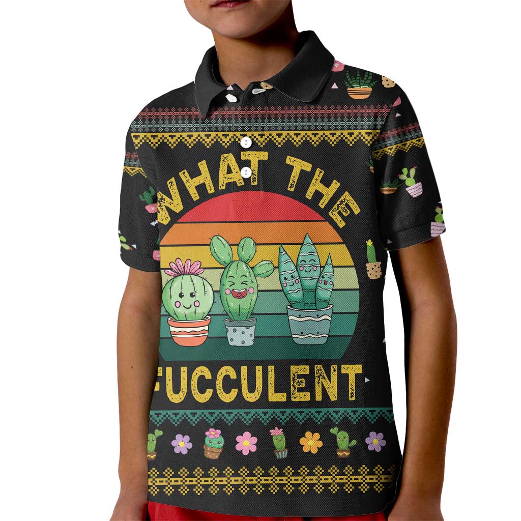 Cacuts Christmas Kid Polo Shirt Cactus What the Fucculent - Wonder Print Shop
