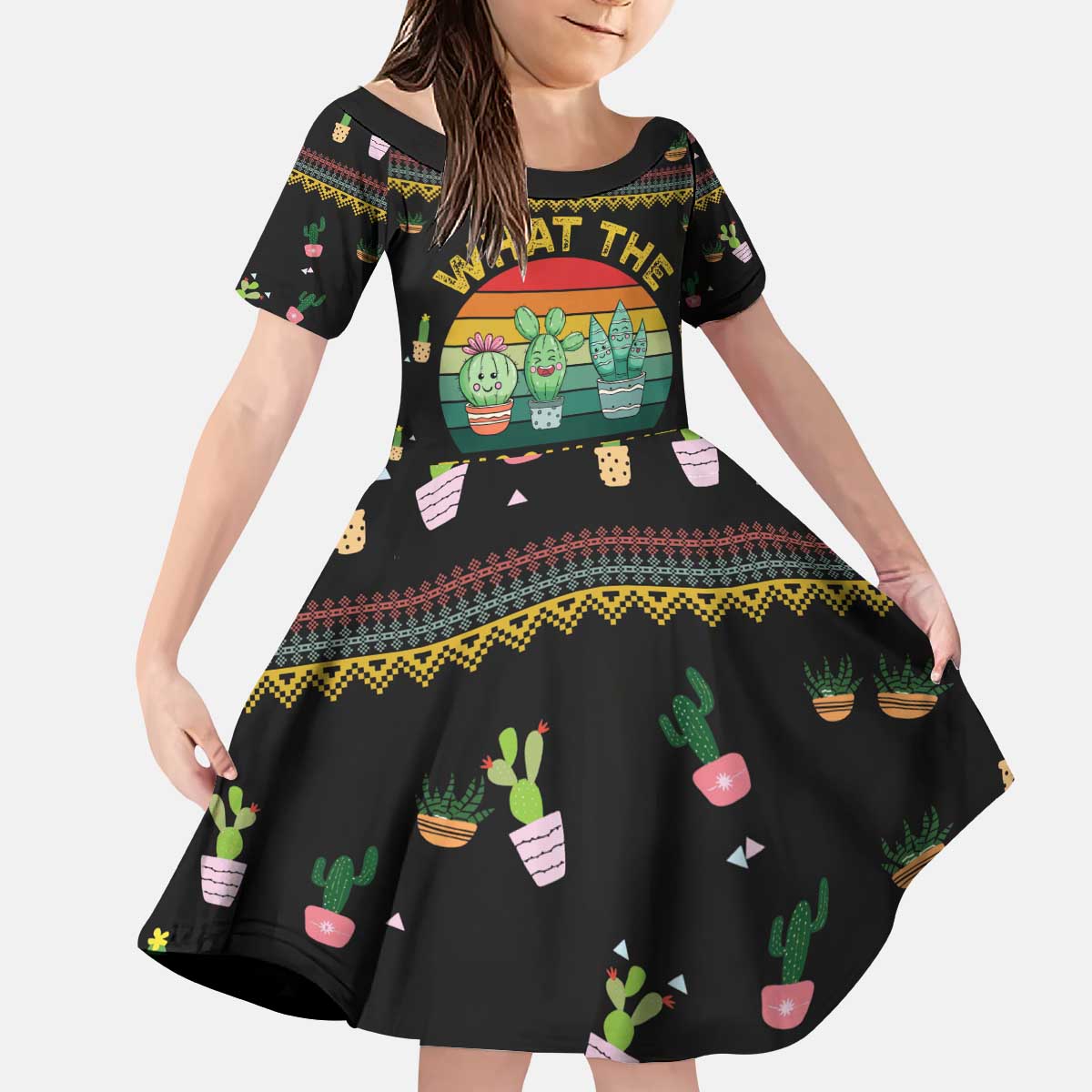 Cacuts Christmas Kid Short Sleeve Dress Cactus What the Fucculent - Wonder Print Shop