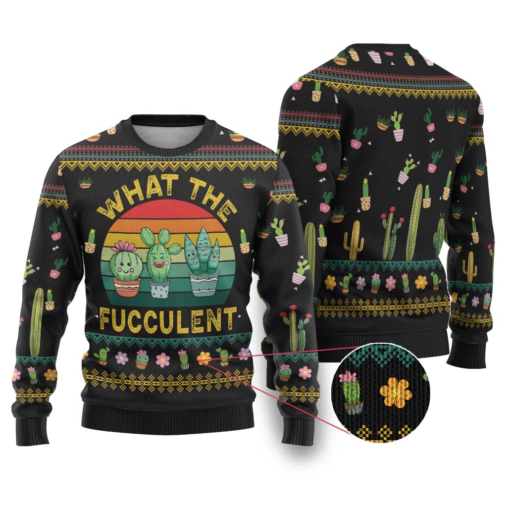 Cacuts Christmas Ugly Christmas Sweater Cactus What the Fucculent - Wonder Print Shop