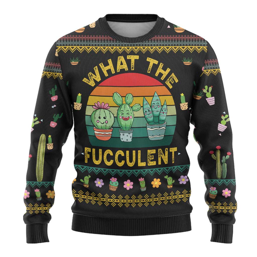 Cacuts Christmas Ugly Christmas Sweater Cactus What the Fucculent - Wonder Print Shop