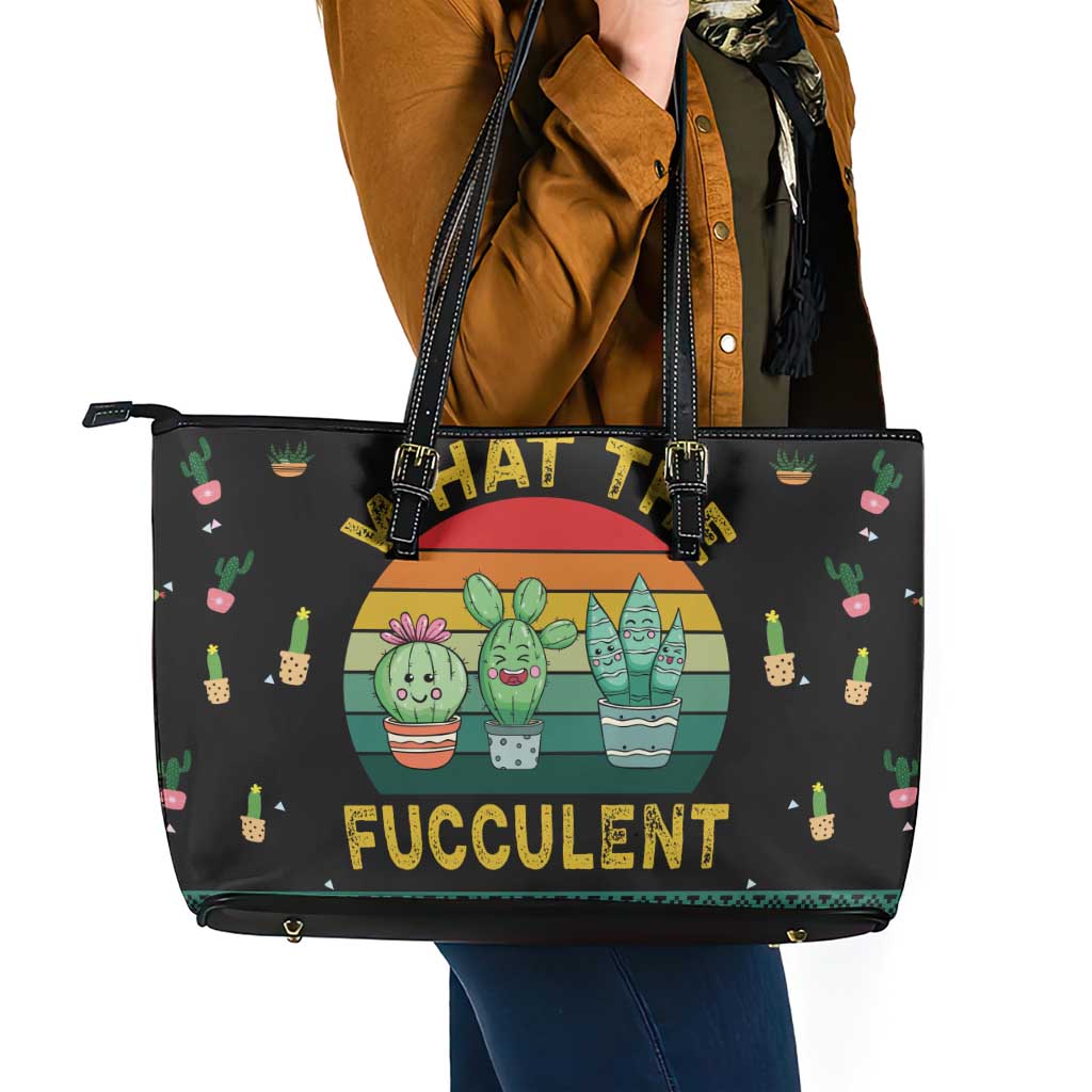 Cacuts Christmas Leather Tote Bag Cactus What the Fucculent - Wonder Print Shop