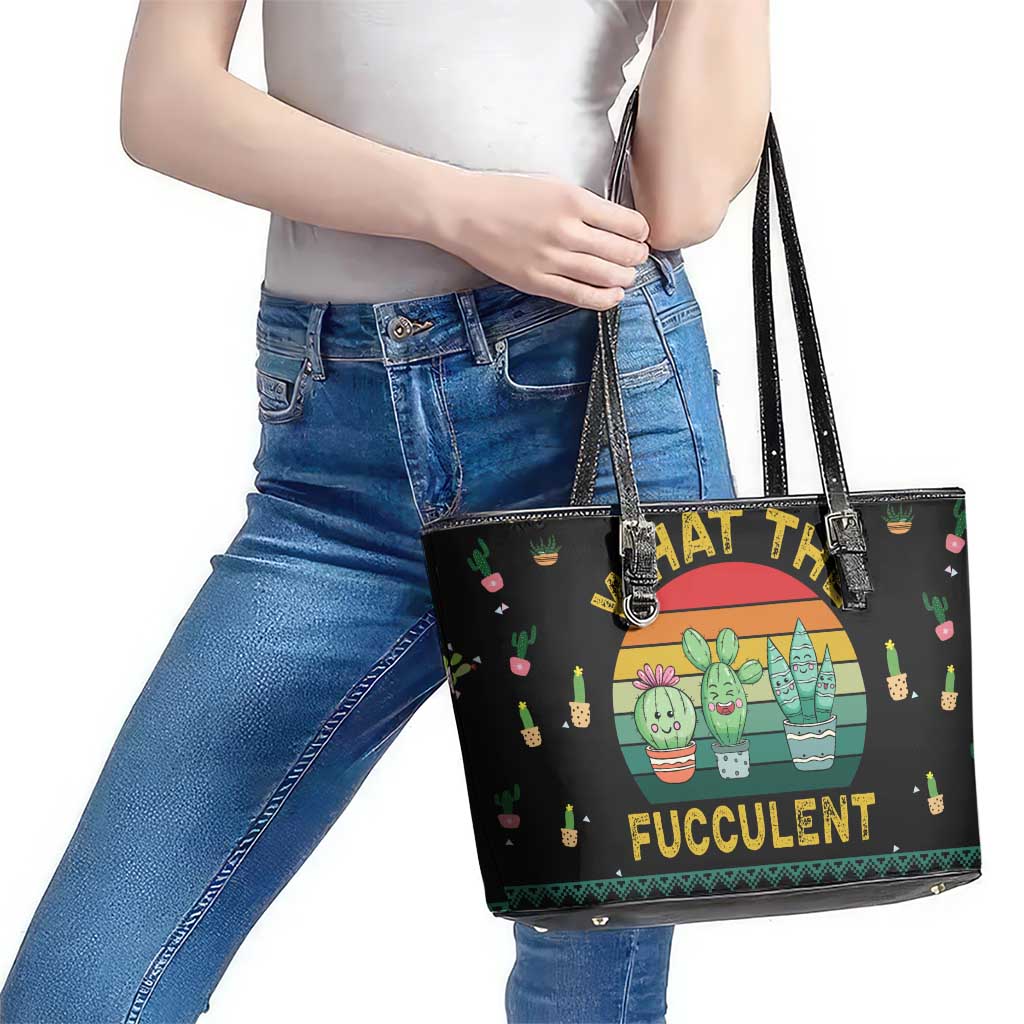 Cacuts Christmas Leather Tote Bag Cactus What the Fucculent - Wonder Print Shop