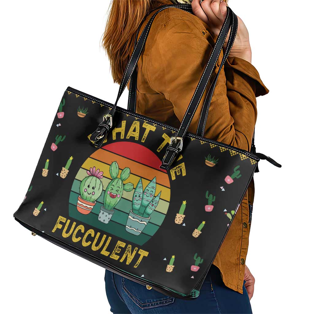 Cacuts Christmas Leather Tote Bag Cactus What the Fucculent - Wonder Print Shop