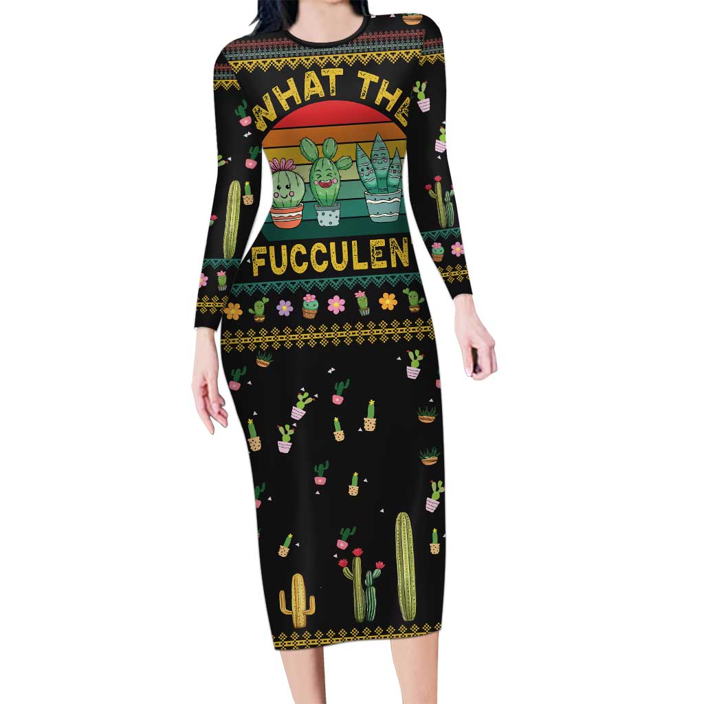 Cacuts Christmas Long Sleeve Bodycon Dress Cactus What the Fucculent - Wonder Print Shop