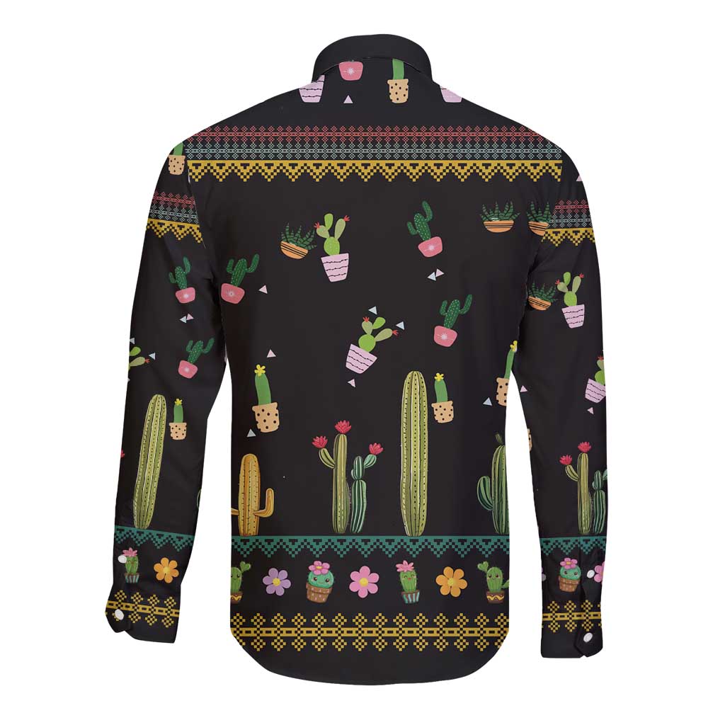 Cacuts Christmas Long Sleeve Button Shirt Cactus What the Fucculent - Wonder Print Shop