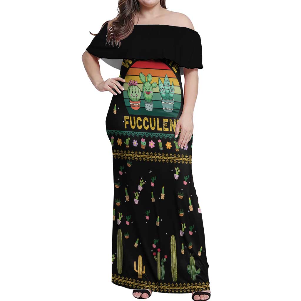 Cacuts Christmas Off Shoulder Maxi Dress Cactus What the Fucculent - Wonder Print Shop
