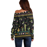 Cacuts Christmas Off Shoulder Sweater Cactus What the Fucculent - Wonder Print Shop