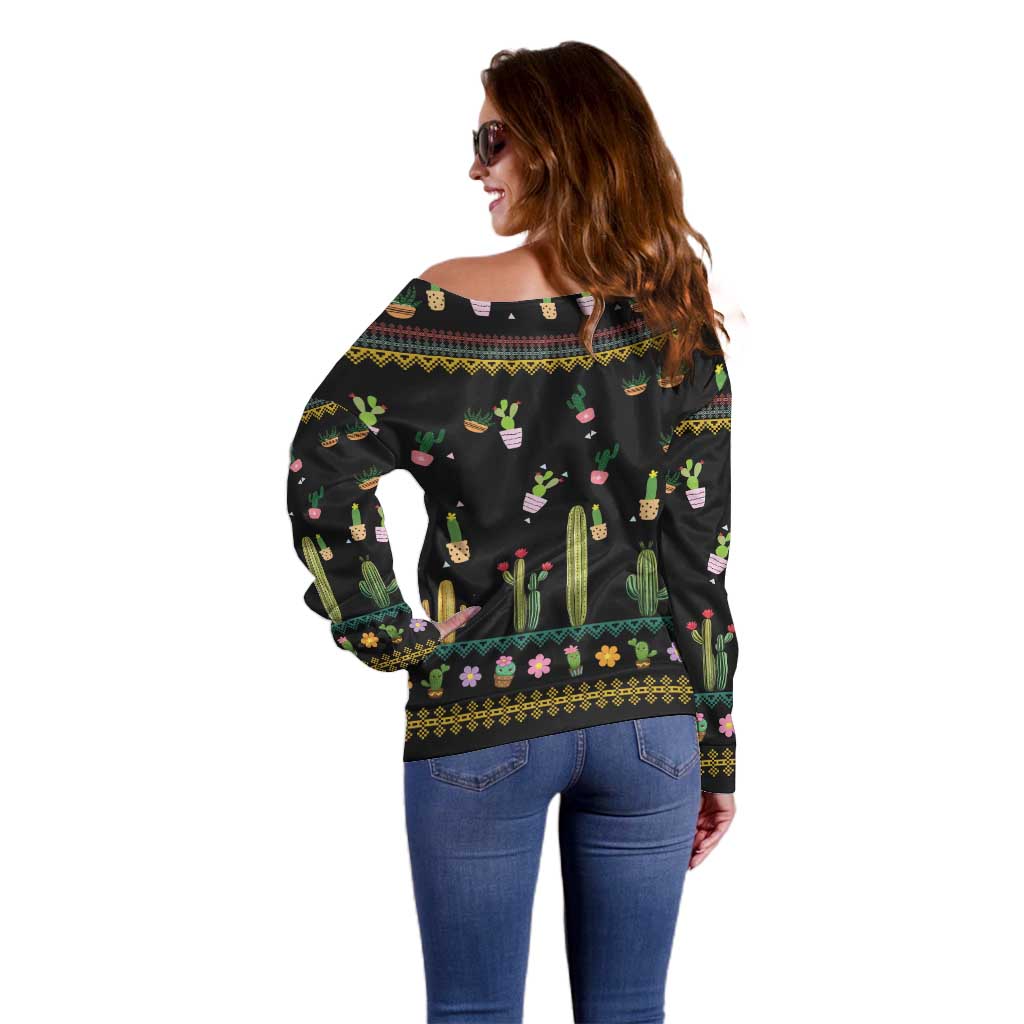 Cacuts Christmas Off Shoulder Sweater Cactus What the Fucculent - Wonder Print Shop