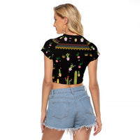 Cacuts Christmas Raglan Cropped T Shirt Cactus What the Fucculent - Wonder Print Shop