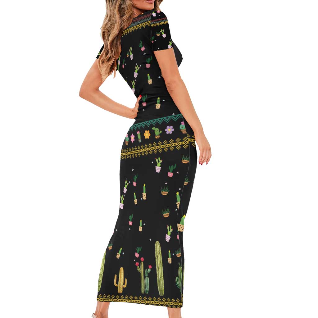 Cacuts Christmas Short Sleeve Bodycon Dress Cactus What the Fucculent - Wonder Print Shop