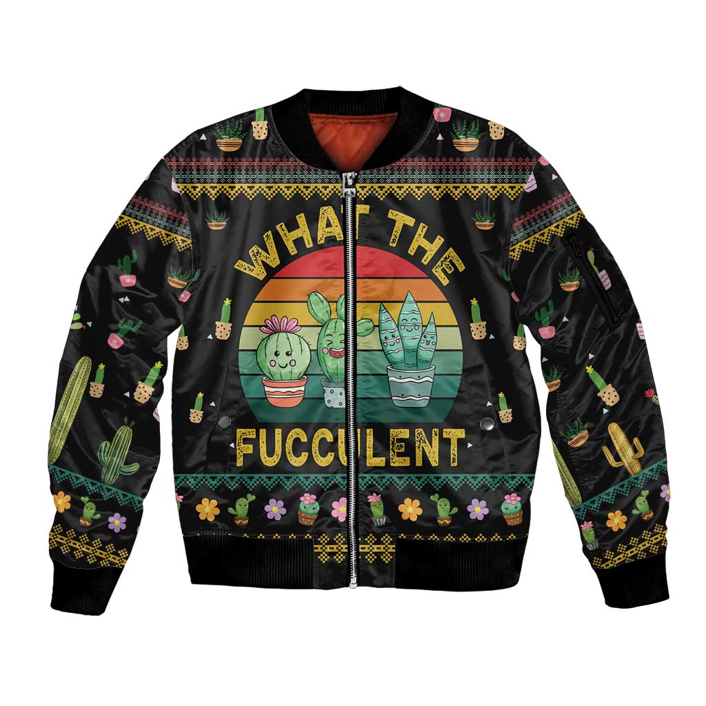 Cacuts Christmas Sleeve Zip Bomber Jacket Cactus What the Fucculent - Wonder Print Shop