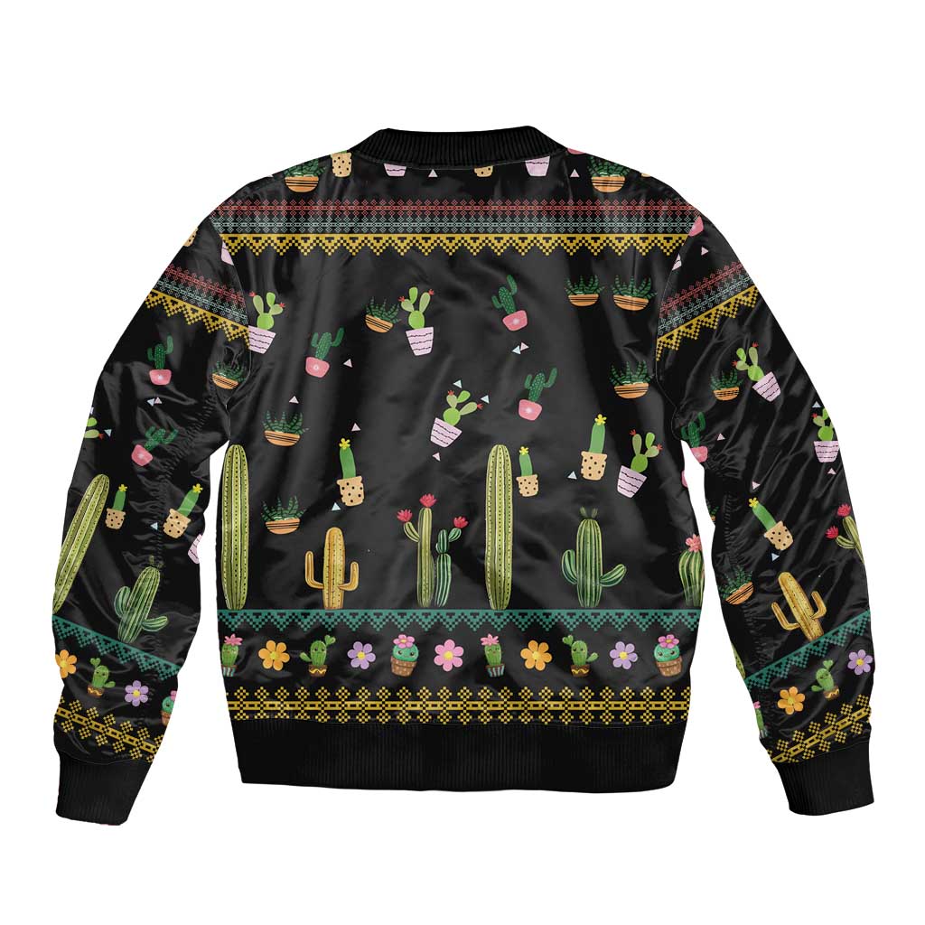 Cacuts Christmas Sleeve Zip Bomber Jacket Cactus What the Fucculent - Wonder Print Shop