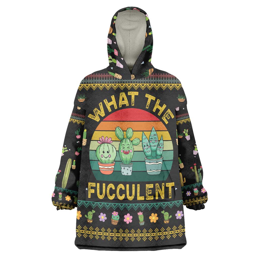 Cacuts Christmas Wearable Blanket Hoodie Cactus What the Fucculent - Wonder Print Shop