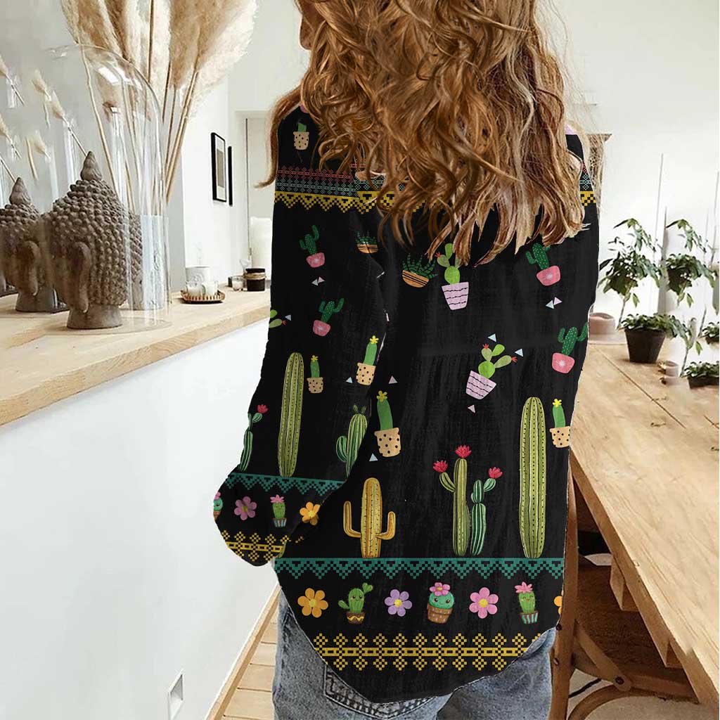 Cacuts Christmas Women Casual Shirt Cactus What the Fucculent - Wonder Print Shop