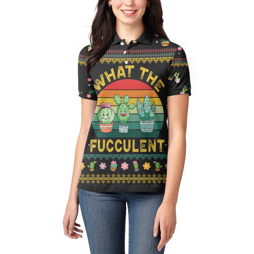 Cacuts Christmas Women Polo Shirt Cactus What the Fucculent - Wonder Print Shop