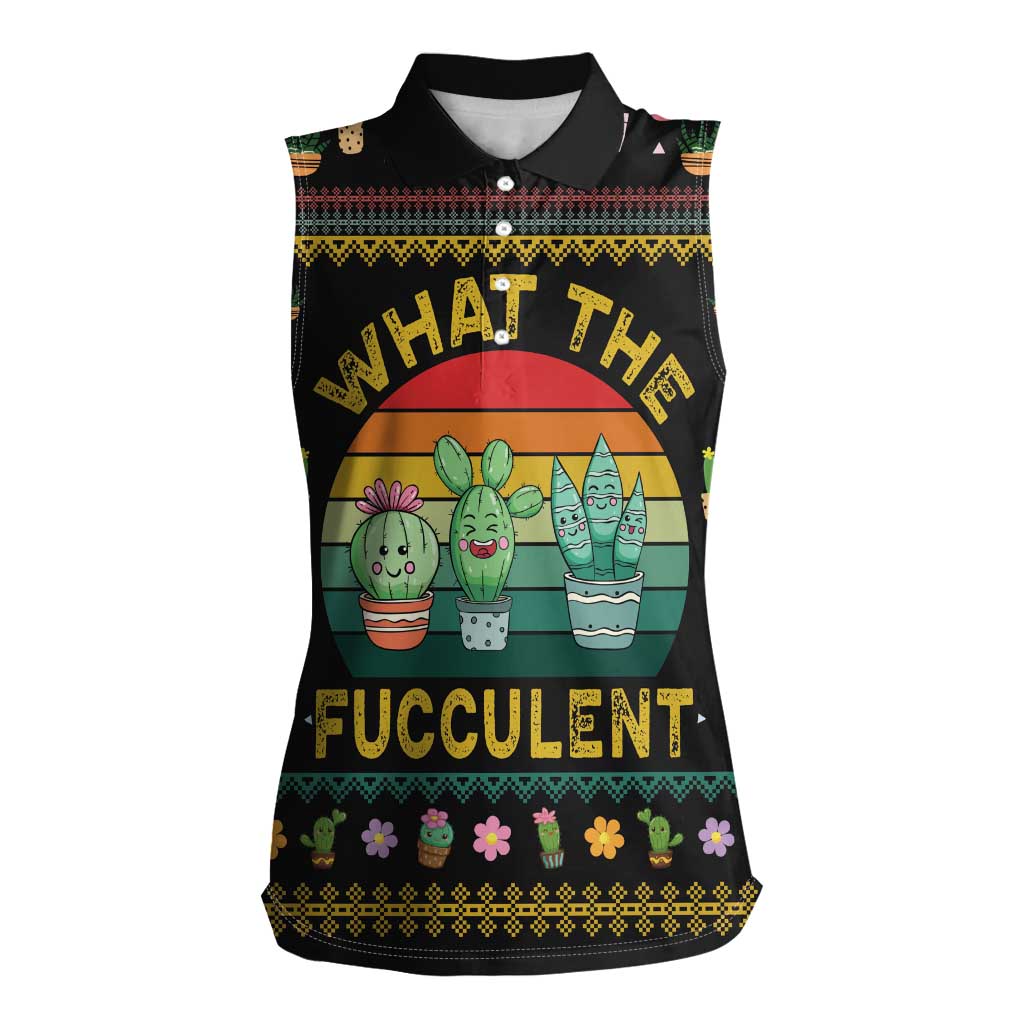 Cacuts Christmas Women Sleeveless Polo Shirt Cactus What the Fucculent - Wonder Print Shop