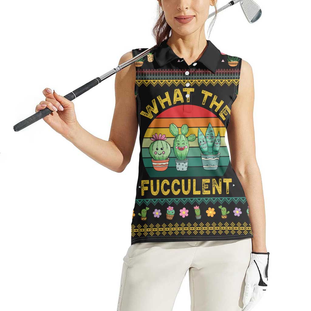 Cacuts Christmas Women Sleeveless Polo Shirt Cactus What the Fucculent - Wonder Print Shop