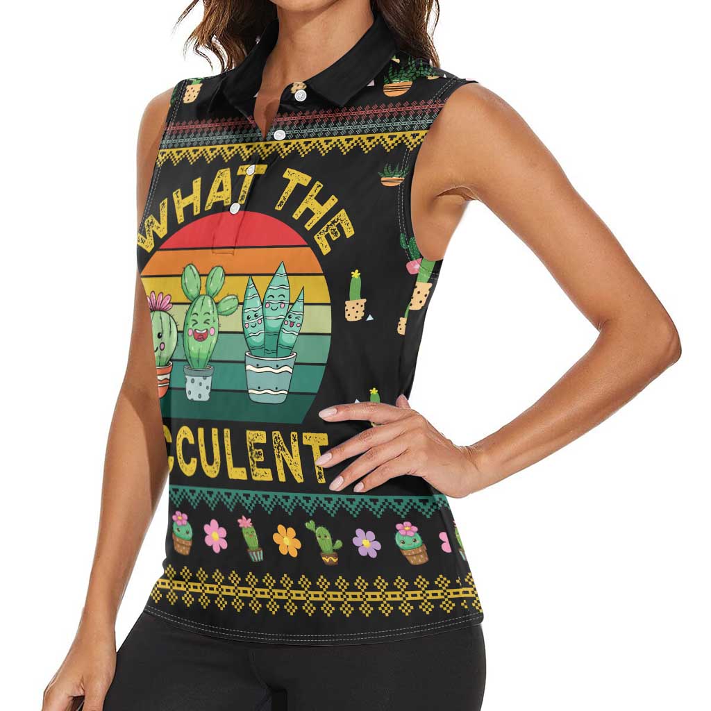 Cacuts Christmas Women Sleeveless Polo Shirt Cactus What the Fucculent - Wonder Print Shop