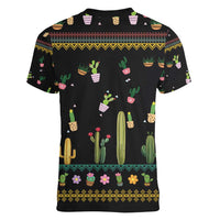 Cacuts Christmas Women V-Neck T-Shirt Cactus What the Fucculent - Wonder Print Shop
