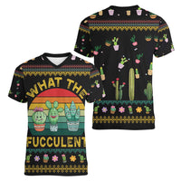 Cacuts Christmas Women V-Neck T-Shirt Cactus What the Fucculent - Wonder Print Shop