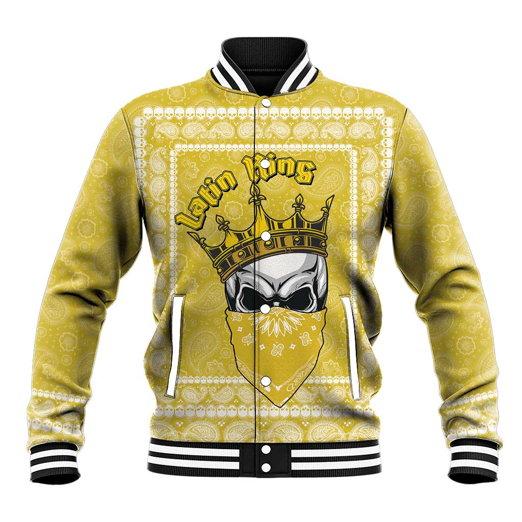 Latin King Baseball Jacket Paisley Pattern Yellow - Wonder Print Shop