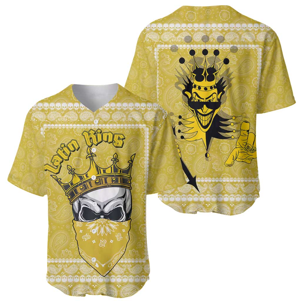 Latin King Baseball Jersey Paisley Pattern Yellow - Wonder Print Shop