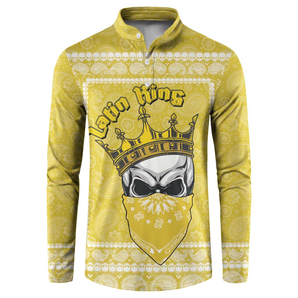 Latin King Button Sweatshirt Paisley Pattern Yellow - Wonder Print Shop