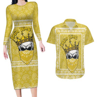 Latin King Couples Matching Long Sleeve Bodycon Dress and Hawaiian Shirt Paisley Pattern Yellow - Wonder Print Shop