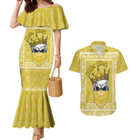 Latin King Couples Matching Mermaid Dress and Hawaiian Shirt Paisley Pattern Yellow - Wonder Print Shop