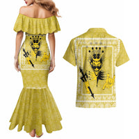Latin King Couples Matching Mermaid Dress and Hawaiian Shirt Paisley Pattern Yellow - Wonder Print Shop