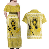 Latin King Couples Matching Off Shoulder Maxi Dress and Hawaiian Shirt Paisley Pattern Yellow - Wonder Print Shop