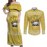 Latin King Couples Matching Off Shoulder Maxi Dress and Long Sleeve Button Shirt Paisley Pattern Yellow - Wonder Print Shop