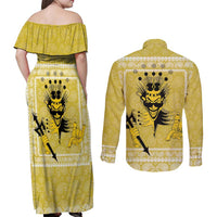 Latin King Couples Matching Off Shoulder Maxi Dress and Long Sleeve Button Shirt Paisley Pattern Yellow - Wonder Print Shop