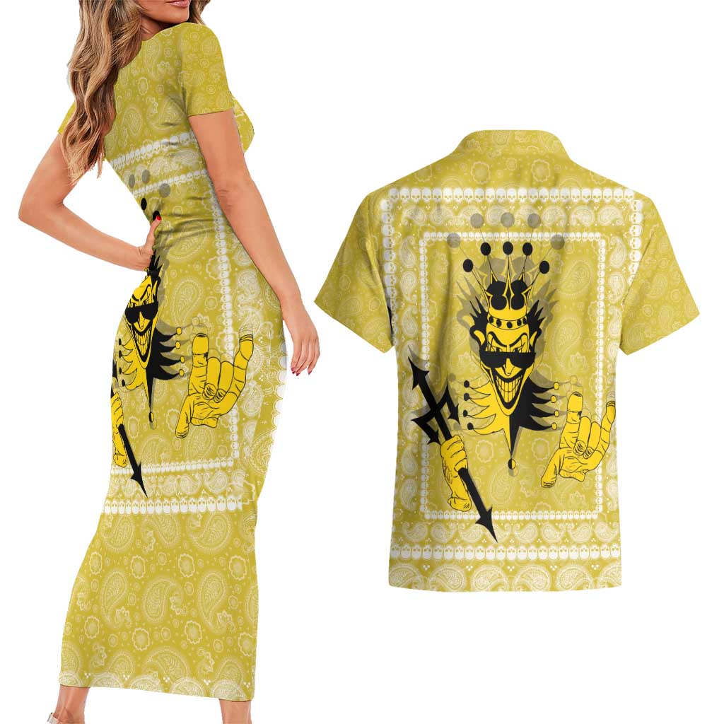 Latin King Couples Matching Short Sleeve Bodycon Dress and Hawaiian Shirt Paisley Pattern Yellow - Wonder Print Shop