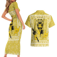 Latin King Couples Matching Short Sleeve Bodycon Dress and Hawaiian Shirt Paisley Pattern Yellow - Wonder Print Shop