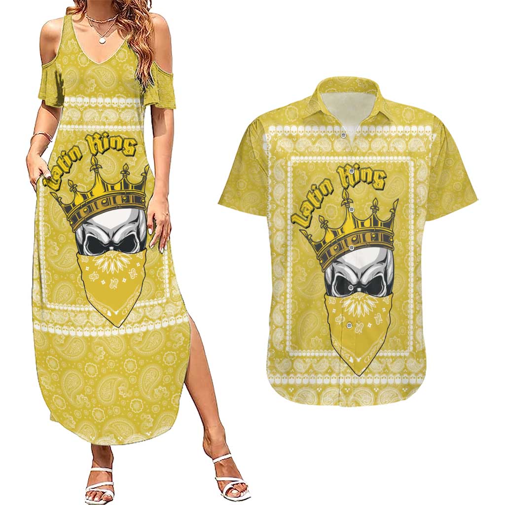 Latin King Couples Matching Summer Maxi Dress and Hawaiian Shirt Paisley Pattern Yellow - Wonder Print Shop