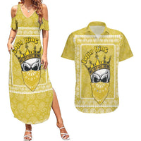 Latin King Couples Matching Summer Maxi Dress and Hawaiian Shirt Paisley Pattern Yellow - Wonder Print Shop
