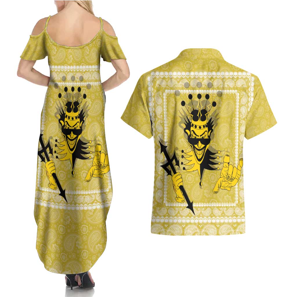Latin King Couples Matching Summer Maxi Dress and Hawaiian Shirt Paisley Pattern Yellow - Wonder Print Shop